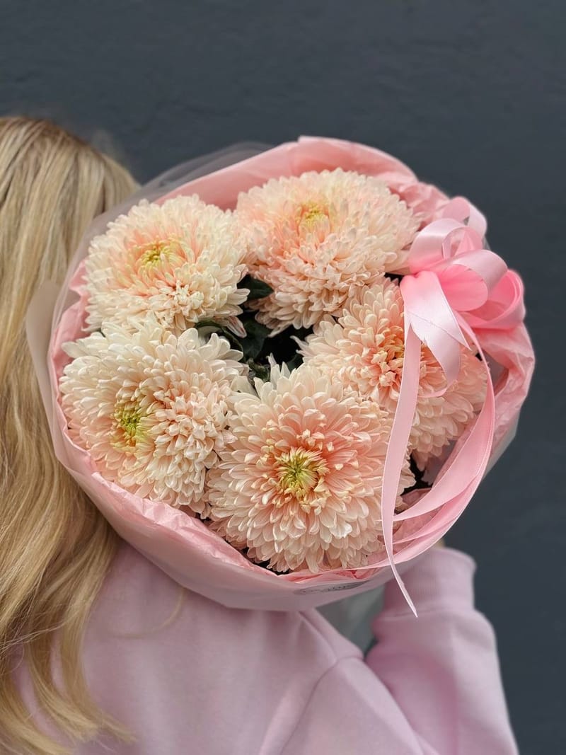 Букет розовых хризантем, 5 шт. — фото 2