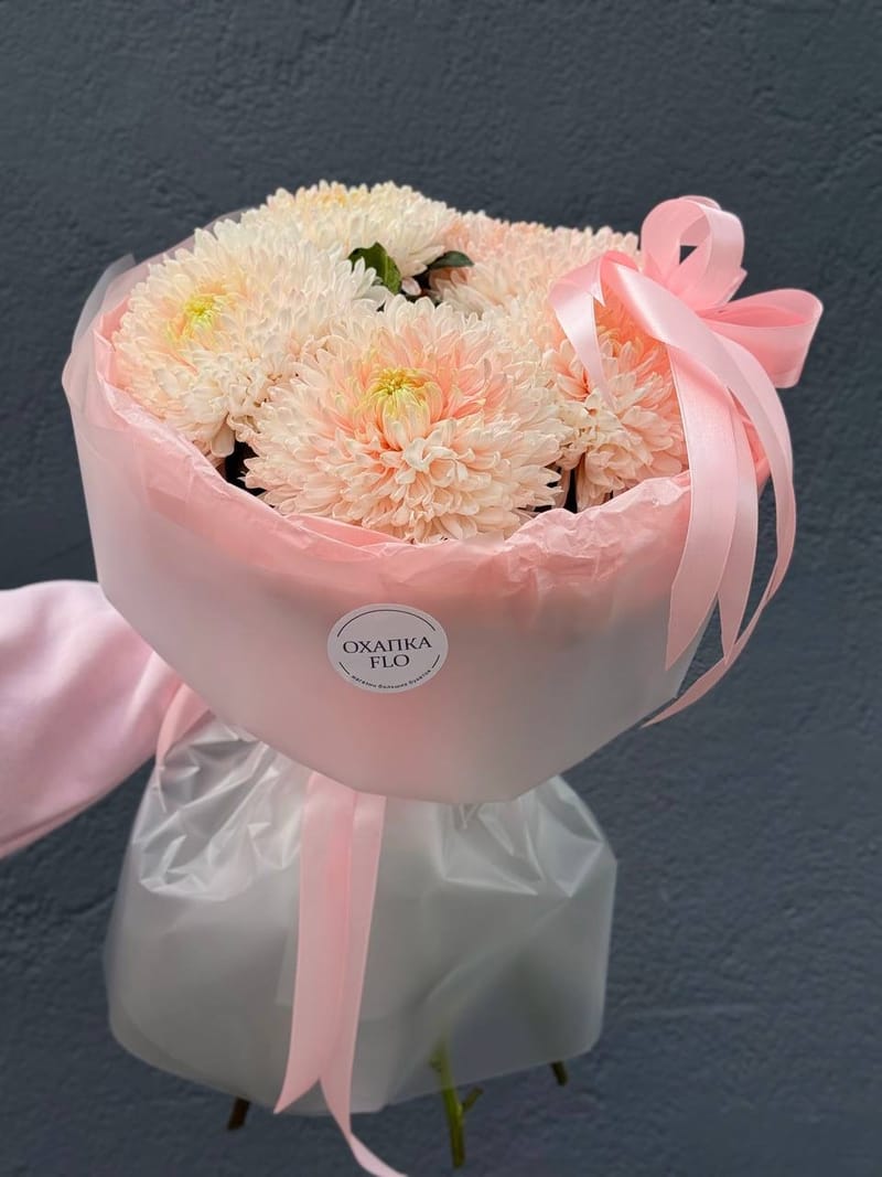 Букет розовых хризантем, 5 шт. — фото 3