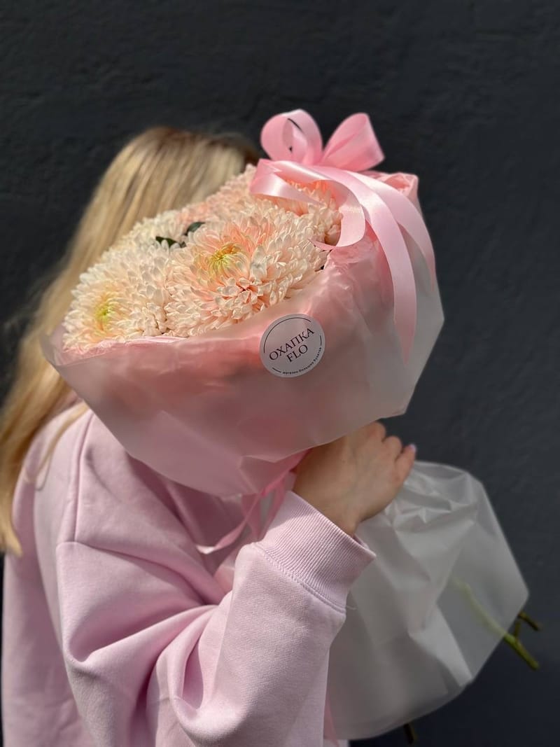 Букет розовых хризантем, 5 шт. — фото 4