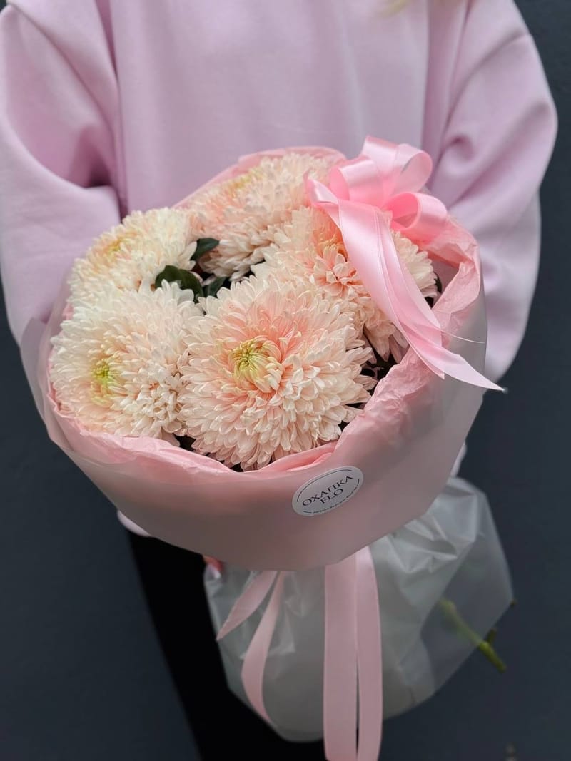 Букет розовых хризантем, 5 шт. — фото 5