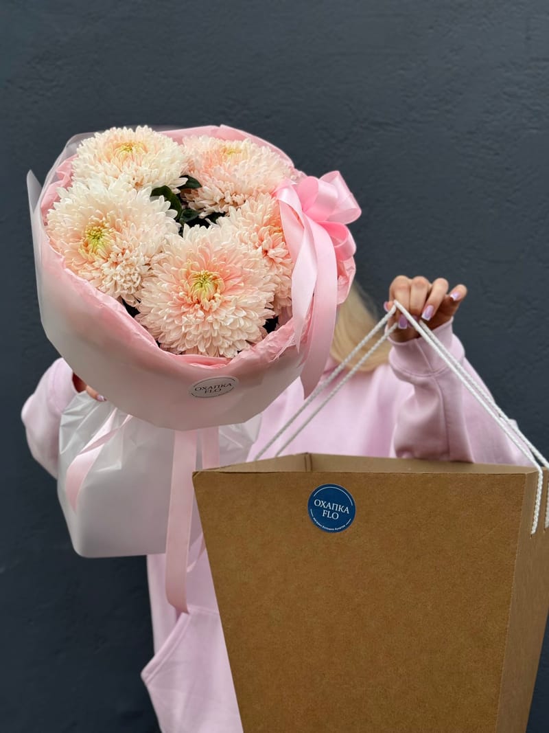 Букет розовых хризантем, 5 шт. — фото 8
