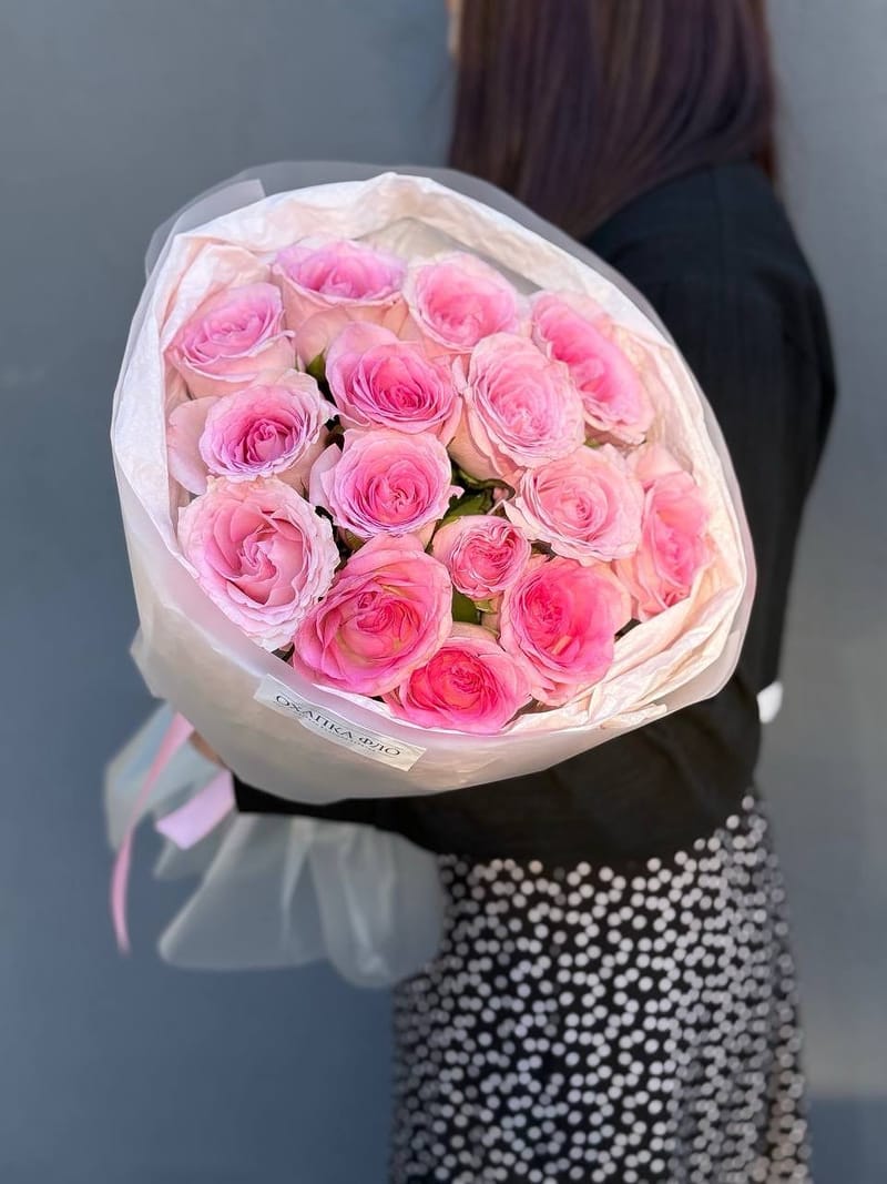 Букет розовых роз 15 шт. 50 см. "Нежность" — фото 3