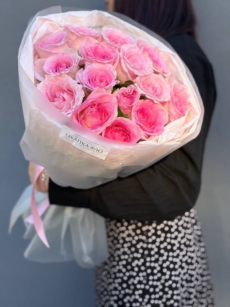 Букет розовых роз 15 шт. 50 см. "Нежность" — фото 4