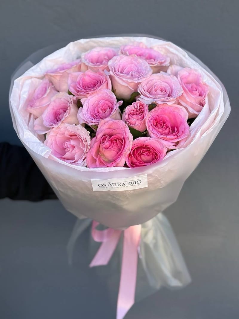 Букет розовых роз 15 шт. 50 см. "Нежность" — фото 5