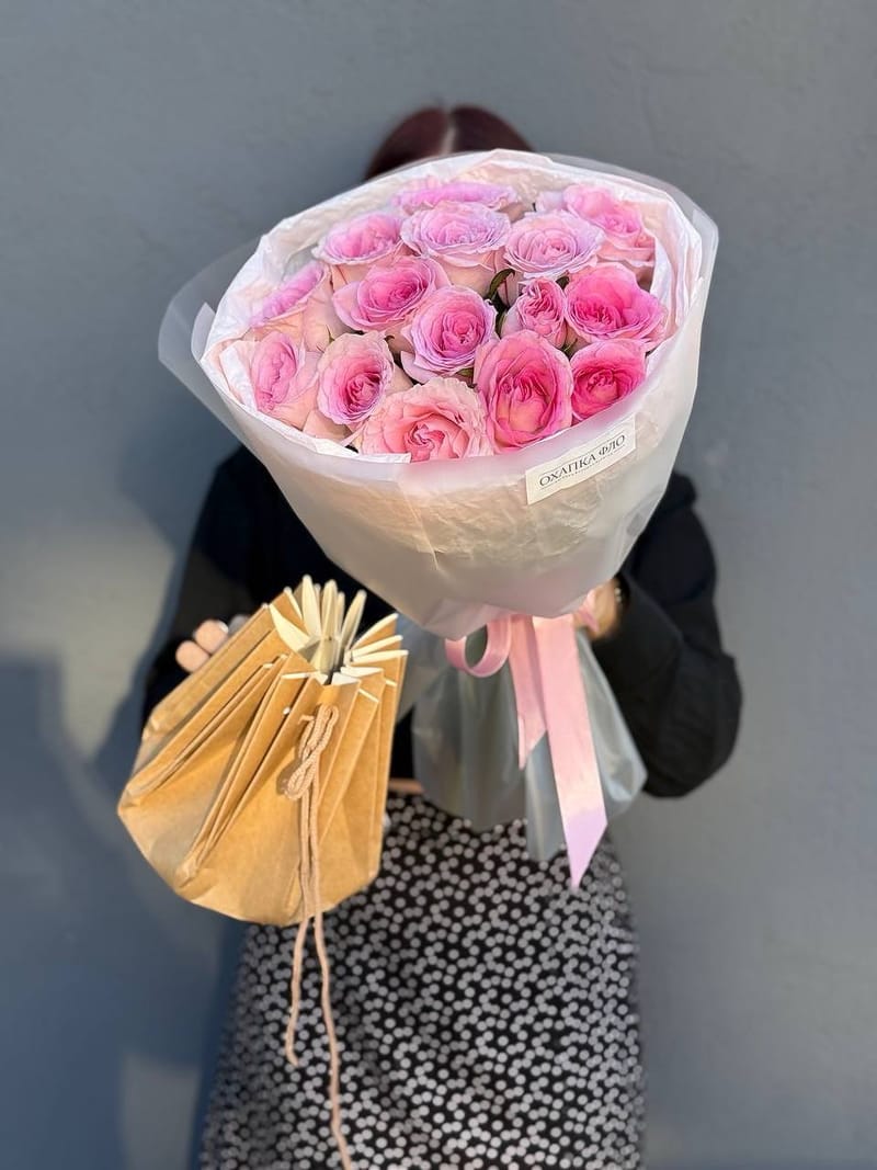 Букет розовых роз 15 шт. 50 см. "Нежность" — фото 7
