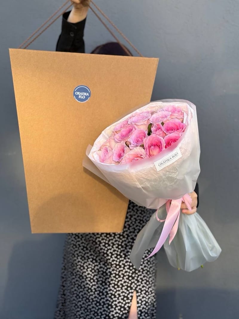 Букет розовых роз 15 шт. 50 см. "Нежность" — фото 8