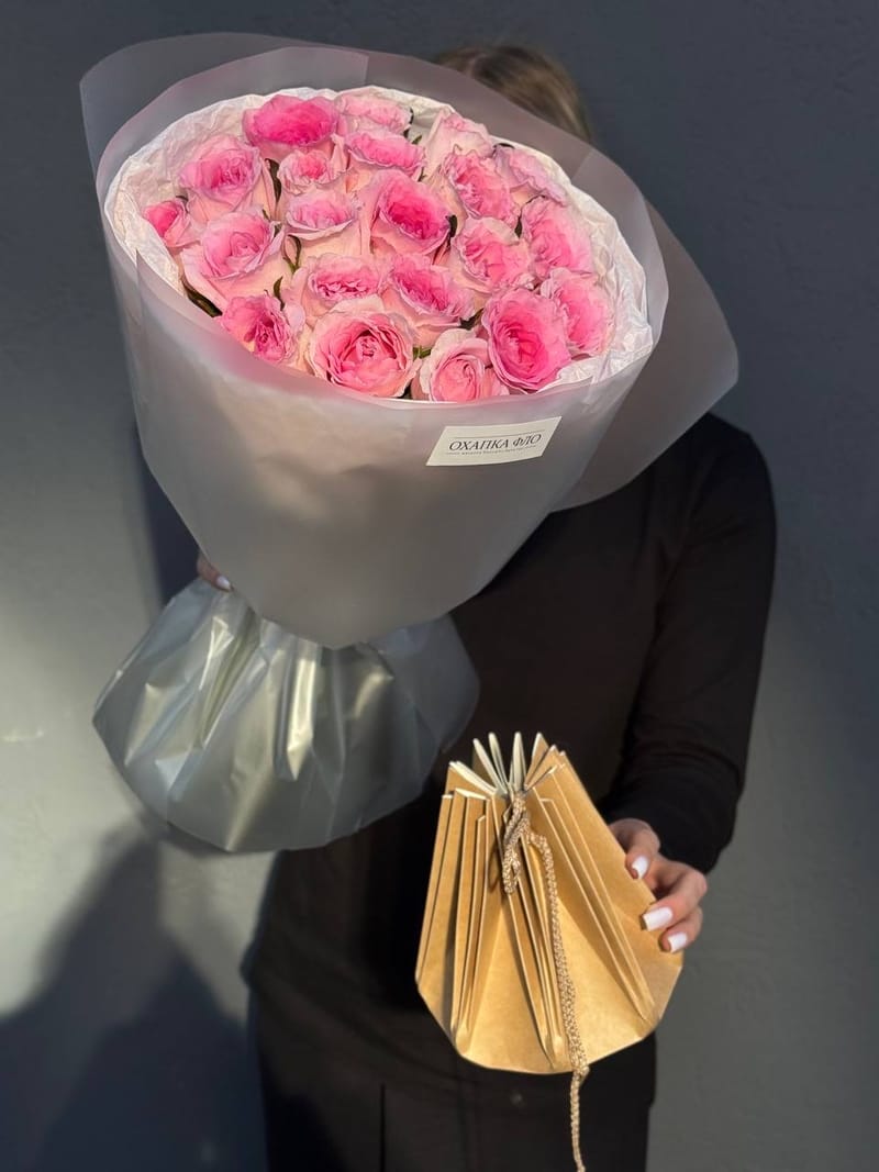 Букет розовых роз 21 шт. 50 см. "Нежность" — фото 6