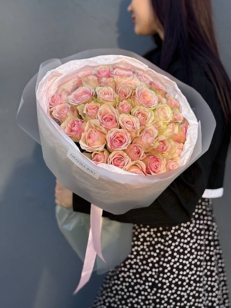 Букет розовых роз." 41 штук", 50см — фото 2
