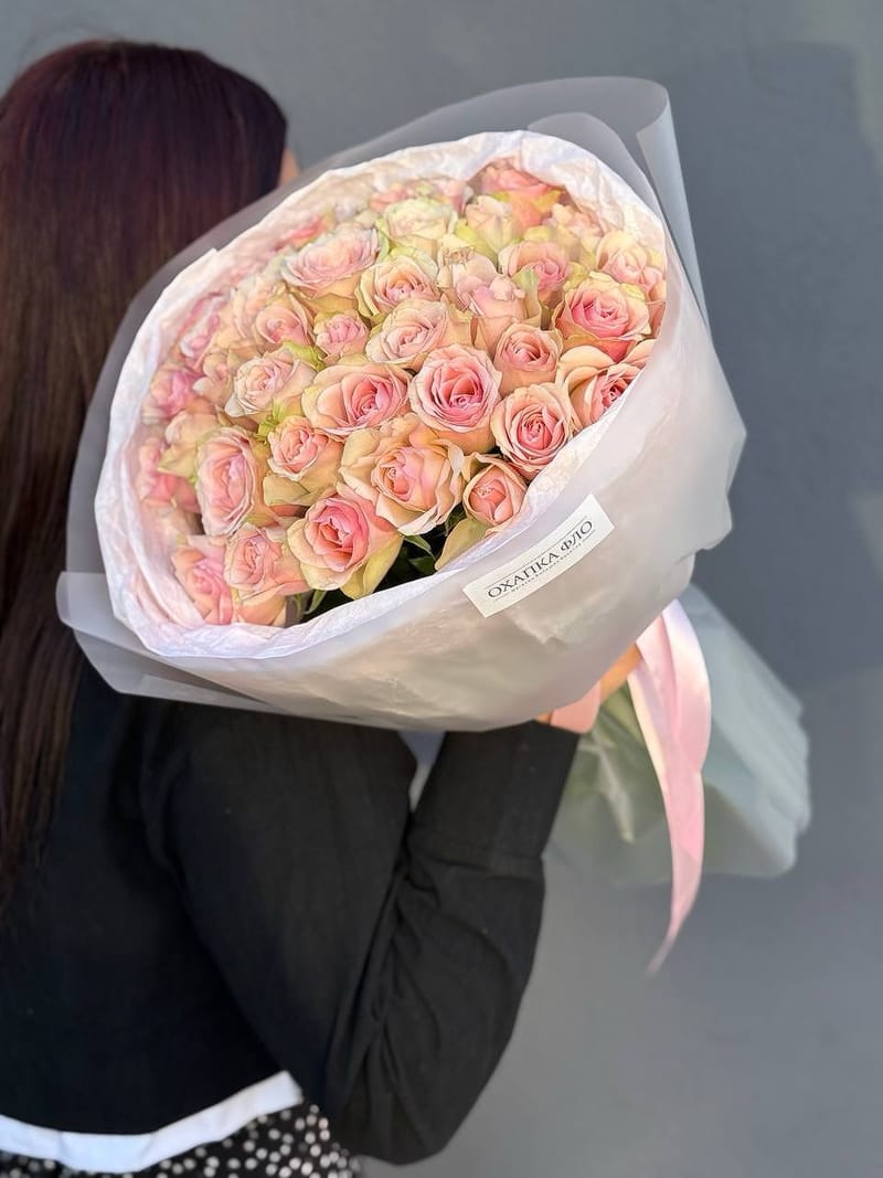 Букет розовых роз." 41 штук", 50см — фото 3