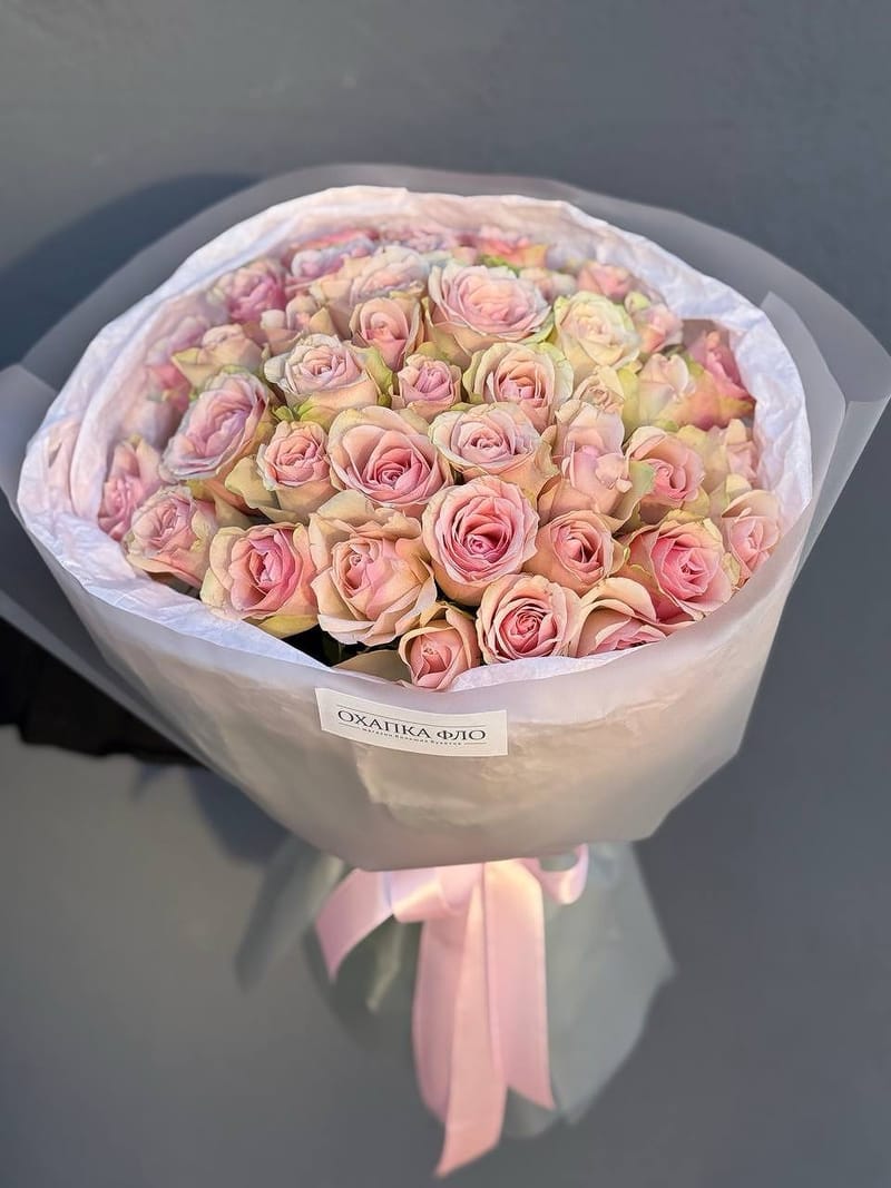 Букет розовых роз." 41 штук", 50см — фото 5