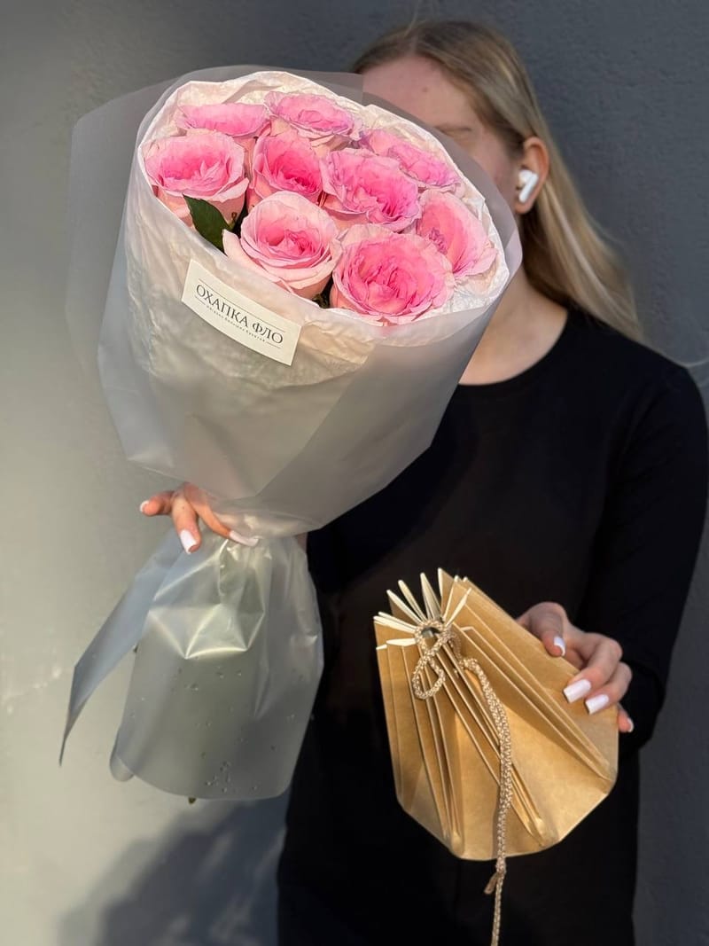 Букет розовых роз 9 шт. 50 см. "Нежность" — фото 5