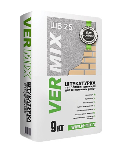 Vermix ШВ25 Штукатурка теплоизоляционная для внутренних работ 9 кг