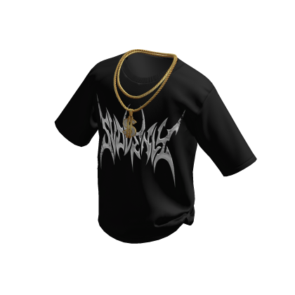 Black SVDDENLY T-Shirt w/ Double Gold Dollar Chain