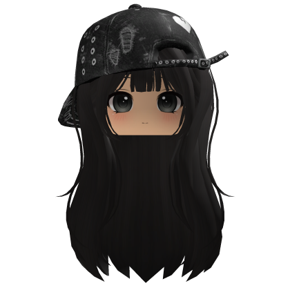 Black Straight Hair w/ Y2K Cap & Cute Girl Face