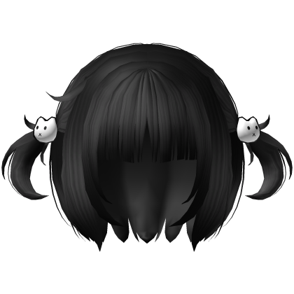 Short Bob Pigtails w Cat Hair Clip - Black Hair