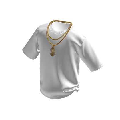White T-Shirt w/ Double Gold Dollar Chain