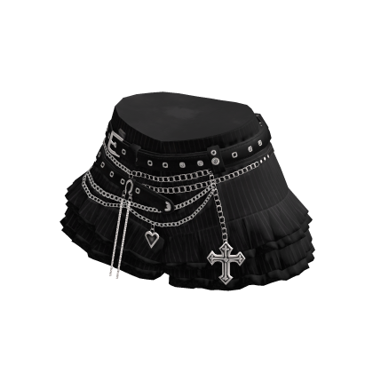  Emo Ruffle Mini Skirt w/ Chains & Cross (Black)