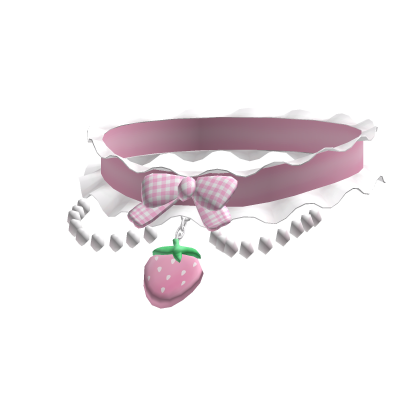 Strawberry Pendant Necklace with Plaid Bow - Pink