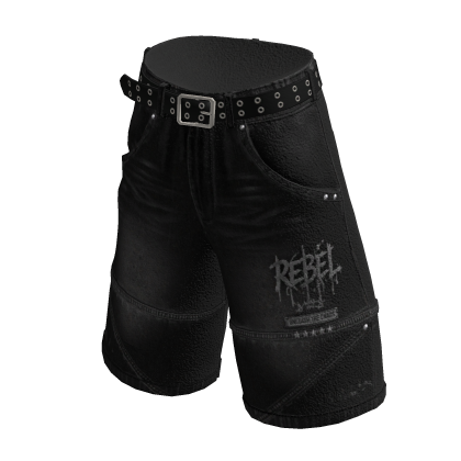Y2K Grunge Baggy Jorts w/ Studded Belt (Black)