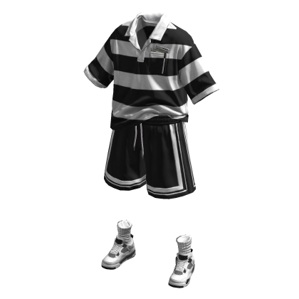 Black White Striped shirt & basketball shorts set