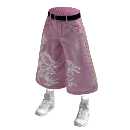 Pink Baggy Y2k Jorts /w Sneakers