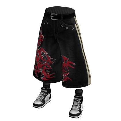 Black & Red Baggy Y2k Jorts /w Sneakers