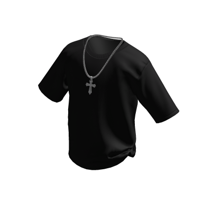 Black T-Shirt w/ Silver Cross Chain