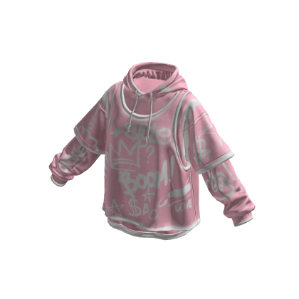 Kpop Layered Oversized Hoodie Graffity Pale Pink