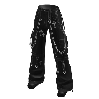 Black Emo Chain Strap Jeans w/ Crosses