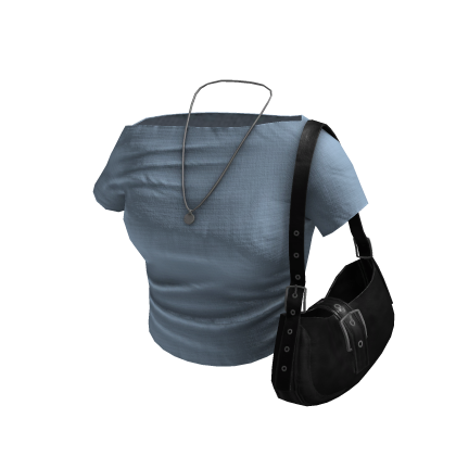 Downtown Girl Navy Top w/ Leather Bag Sky Blue