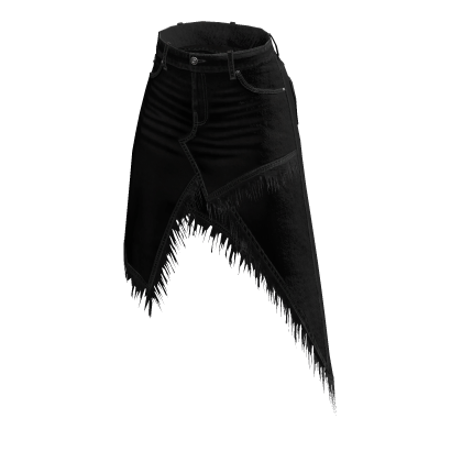 Asymmetric Black Denim Midi Skirt