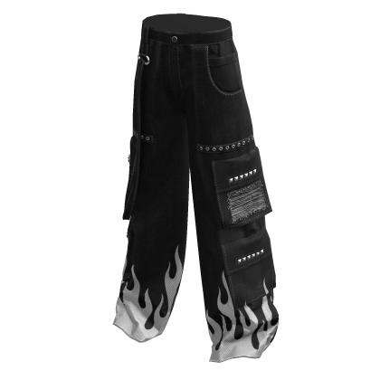 black & white flames y2k cargo pants
