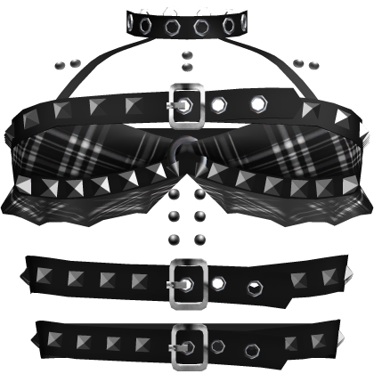 plaid emo gothic studded belt top w piercings 
