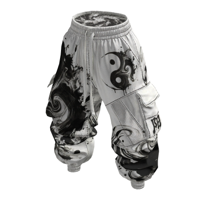 Baggy Cargo Puffy Pants - Yinyang Black & White