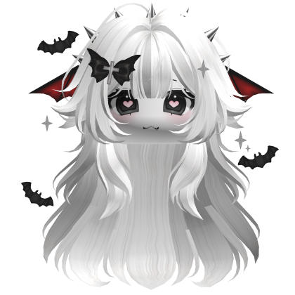 Fluffy Vampire Anime Hair w/ Face (White)