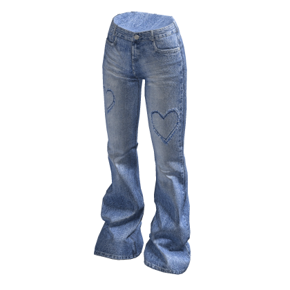 ✨ Heart Ripped Flared Jeans Light Blue Y2K