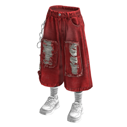 Red & White Baggy Vintage Jorts /w Sneakers