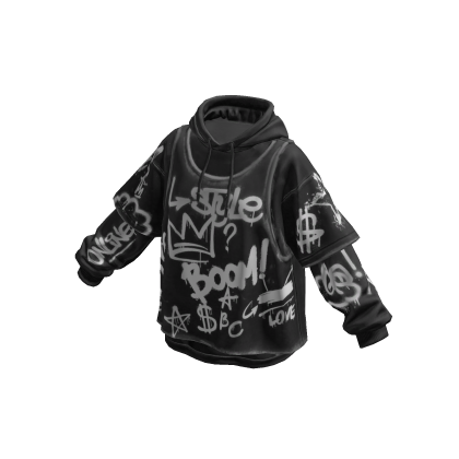 Kpop Layered Oversized Hoodie Graffity Black