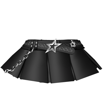 Y2K Chibi Doll Belt Skirt ♡ Black / Stars Pleated 