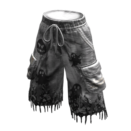 NOIR Y2K Baggy Distressed Jorts (White)
