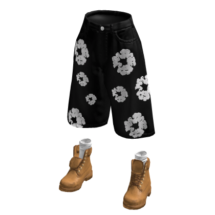 Black Denim Tear Jorts w/Timbs