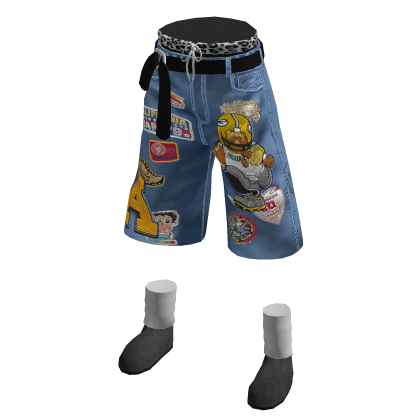 Y2K Layered Patchwork Jorts W/Sneakers (LightBlue)