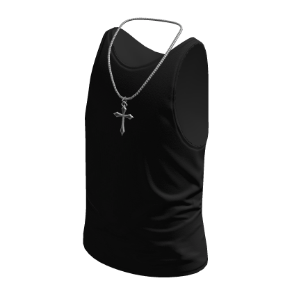 Black Tank Top w/ Silver Cross Necklace