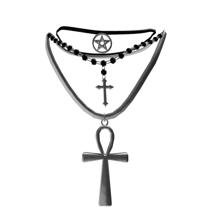 ♱ - 3.0 Gothic Ankh Cross Rosary Layered Necklace