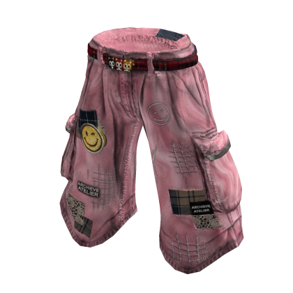 ARCHIVE - Grunge Patch 3/4 Pants ( Pink Denim )