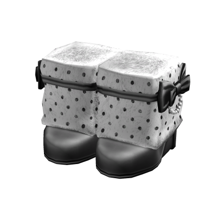 Elegant Polka Dot Hime Gyaru Bow Fur Heel Boots 