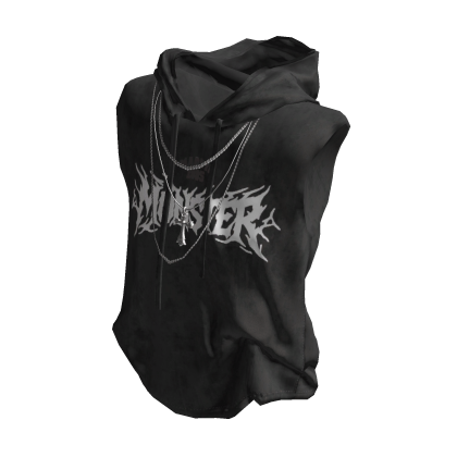 💜 Y2K Monster Sleeveless Hoodie_Black