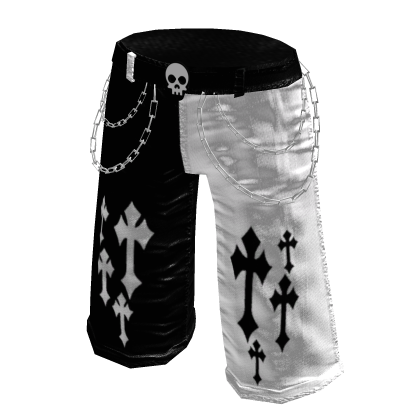 Emo goth cross shorts in black & white