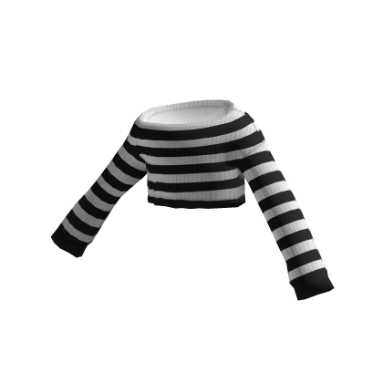 White & Black Stripe Off Shoulder Cropped Sweater
