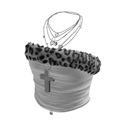 Y2K Leopard Tube Top w/ Cross Chain (White)